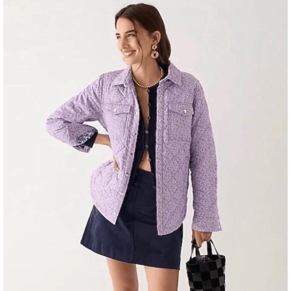 J.Crew Womens Quilted Shirt-Jacket Point collar Button closure Purple Size S - Picture 2 of 12